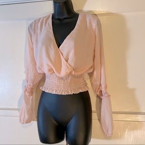 Q + A Los Angeles Cream Long Sleeve Blouse XS NWT